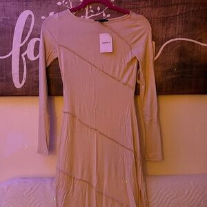 Forever 21 Beige Long Sleeve Midi Dress with Diagonal Seams